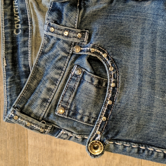 COWGIRL TUFF Sonora bootcut blingy Aztec embroidered blue jeans JS0N0R sz 24x33L - Picture 10 of 15